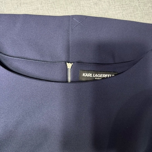Karl Lagerfeld Navy Shift Dress with Tulip Bell Sleeves 12 Large - Picture 8 of 10